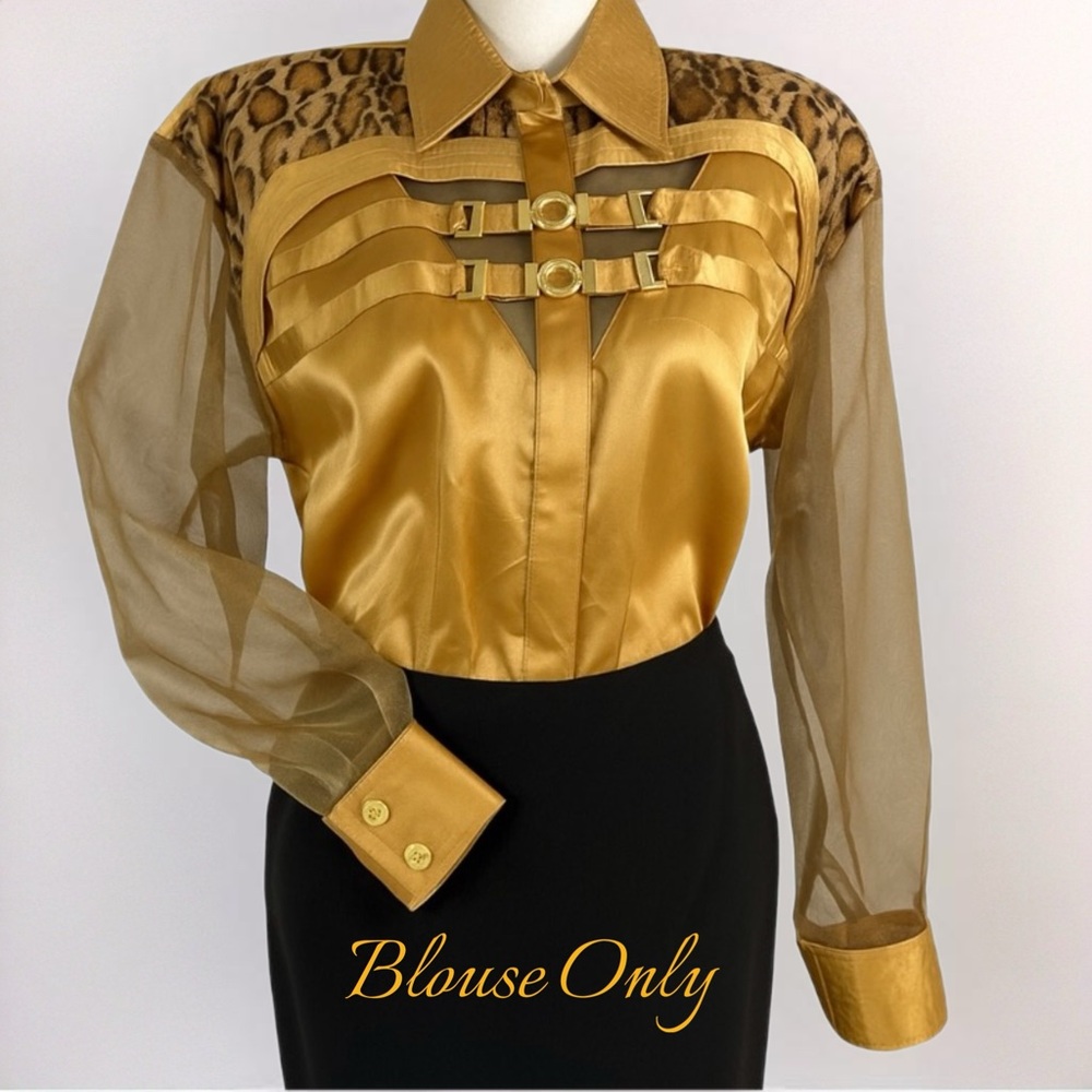 Cache Gold and Leopard Accent Blouse
